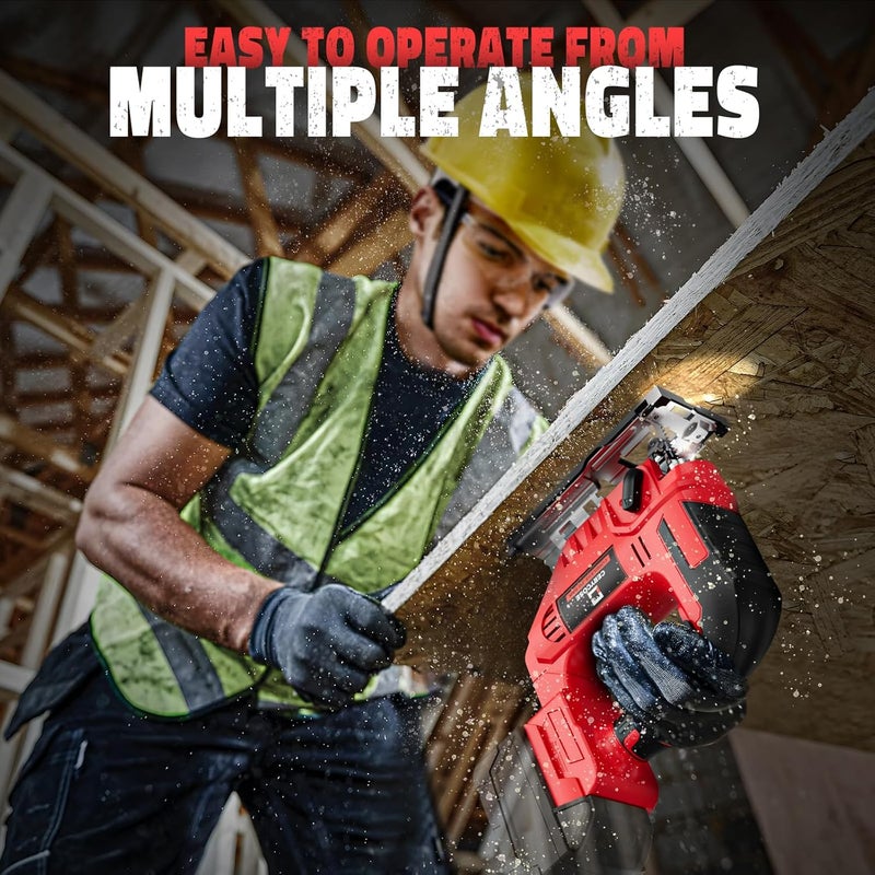 Cerycose Jigsaw Compatible With Milwaukee 18V, Cordless jigsaw tool, Brushless Motor, 0°- 45° Bevel Cuts, LED Light with 3 Position Orbital Setting for Straight/Curve/Bevel/Circle Cutting (NO Battery) - Image 4
